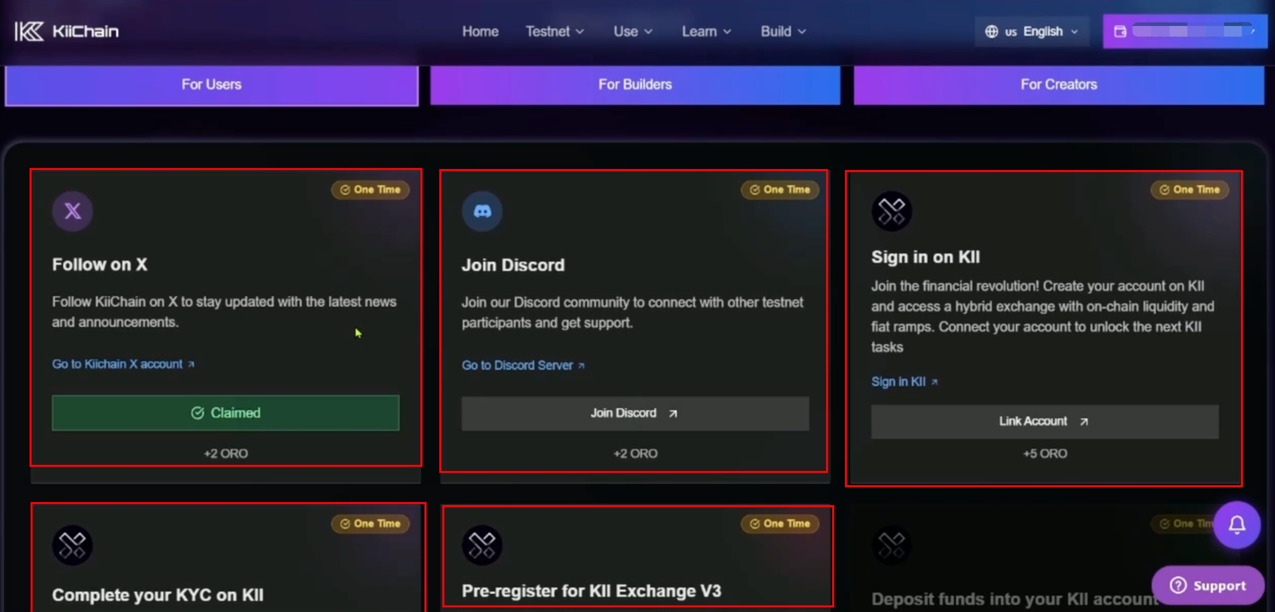 Kii Chain Testnet Social Tasks